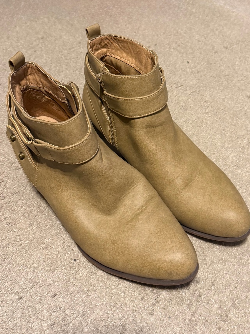 Women's Tan Ankle Boots - Sleek Zip and Strap Design